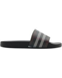 Burberry - Check-Print Flat Slides - Lyst