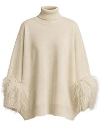 Alberta Ferretti - Feather-Trim Roll-Neck Sweater - Lyst