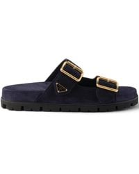 Prada - Suede Buckle Slides - Lyst