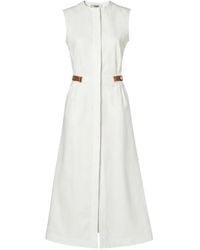 Fendi - Leather-Trimmed Sleeveless Midi Dress - Lyst