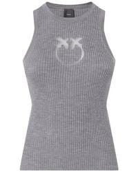 Pinko - Ribbed Top With Sheer Love Birds Logo - Lyst