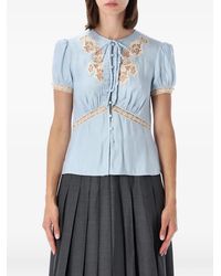 Self-Portrait - Lace-Trim Ruffled Blouse - Lyst