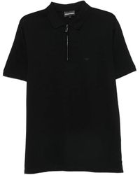 Emporio Armani - Zip-Fastening Logo-Patch Polo Shirt - Lyst