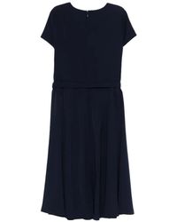 Ralph Lauren Belted Silk-Blend A-Line Dress in Blue | Lyst