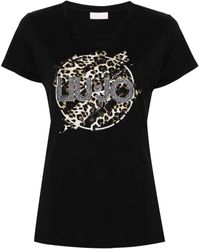 Liu Jo - Rhinestone-logo Leopard T-shirt - Lyst