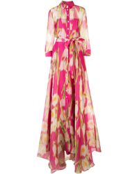 Carolina Herrera Vestido de fiesta floral con diseño de camisa - Rosa