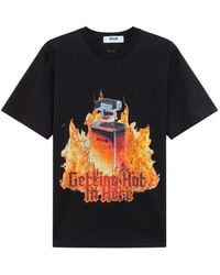 MSGM - Graphic-Print Logo-Embroidered T-Shirt - Lyst