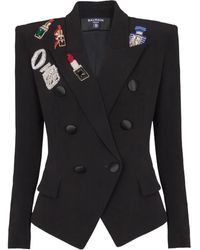 Balmain - Embroidered Patches Fitted Jacket - Lyst