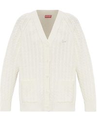 KENZO - Cable-Knit Embroidered-Logo Cardigan - Lyst
