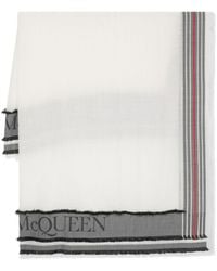 Alexander McQueen - Logo-intarsia Frayed Wool Blend Scarf - Lyst