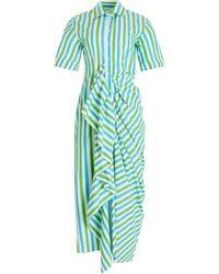 Rosie Assoulin - Gathered-Ruffle Striped Midi Shirt Dress - Lyst