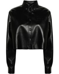 Miu Miu - Logo-embroidered Leather Jacket - Lyst