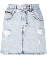 Philipp Plein - Stud-Detailing Distressed Mini Denim Skirt - Lyst