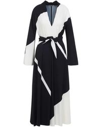Alberta Ferretti - V-Neck Long-Sleeve Midi Dress - Lyst