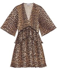 Ganni - Leopard Print Mini Dress - Lyst