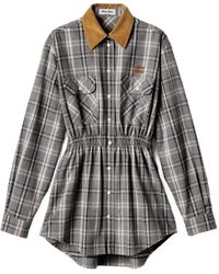 Miu Miu - Checked Corduroy-collar Mini Dress - Lyst