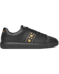 Versace - 'Greca' Black Lear Sneakers - Lyst