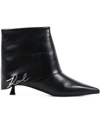 KARL LAGERFELD - Logo-Plaque Pointed-Toe Ankle Boots - Lyst