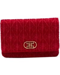 Elisabetta Franchi - Monogram-Patterned Velvet-Effect Shoulder Bag - Lyst