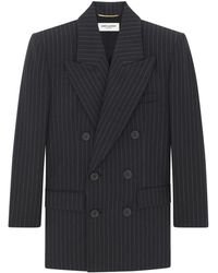 Saint Laurent - Striped Double-breasted Wool Blazer - Lyst