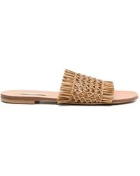Casadei - "Flat" Fringe Straw Slippers - Lyst