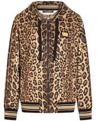 Dolce & Gabbana - Zip-Up Jersey Hoodie With Leopard Print - Lyst