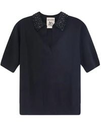 Semicouture - Bead-Embellished Short-Sleeve Sweater - Lyst