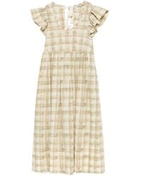 Lee Mathews - Check-Pattern Ruffled-Sleeve Maxi Dress - Lyst