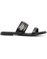 Calvin Klein - Logo-lettering Flat Leather Sandals - Lyst