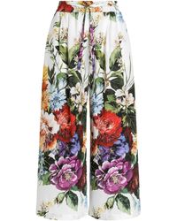 Dolce & Gabbana - Cotton Trousers With Floral Motif - Lyst