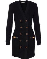 Elisabetta Franchi - Ribgebreide Mini-Jurk Met Draaislot - Lyst