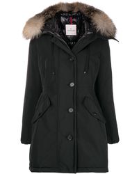 Moncler Manteau à capuche bordée de fourrure de renard - Noir