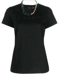 Pinko ビジュートリム ネックレス Tシャツ - ブラック