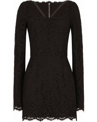 Dolce & Gabbana - Robe courte en dentelle à manches longues - Lyst