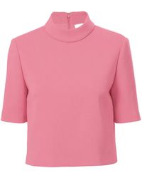 Carolina Herrera - Short-Sleeve Mock-Neck Top - Lyst