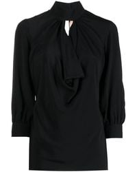 N°21 - Ruched Keyhole-Neck Blouse - Lyst