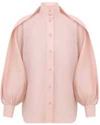 Zimmermann - Balloon-Sleeve High-Neck Blouse - Lyst
