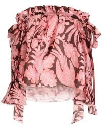 Biyan - Ruffled Floral-Print Silk Blouse - Lyst