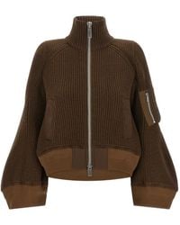 Sacai - Ribbed-Knit High-Neck Jacket - Lyst