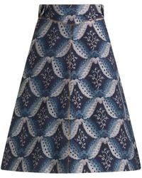 Etro - Floral-embroidery Jacquard Denim Skirt - Lyst