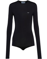 Prada - Logo-print Satin Bodysuit - Lyst