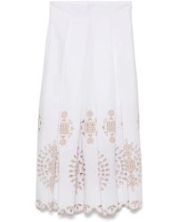 Eleventy - Jupe Mi-Longue À Broderies Ajourées - Lyst