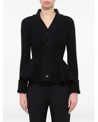 McQueen - Peplum Ribbed Cardigan - Lyst