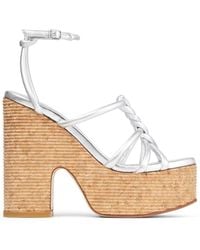Jimmy Choo - Clare 130mm Metallic Leather Wedge Sandals - Lyst