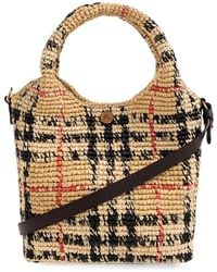 Burberry - Mini Margate Check Raffia Tote Bag - Lyst