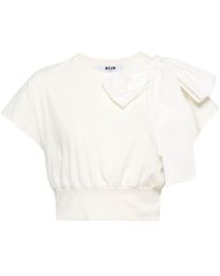 MSGM - Oversize-bow Detail Cotton T-shirt - Lyst
