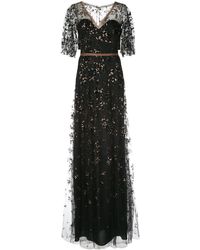Marchesa notte メタリック フローラル ドレス - ブラック