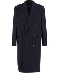 Lardini - Double-breasted Herringbone Coat - Lyst