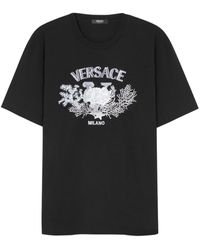 Versace - University Coral Embroidered T-shirt - Lyst