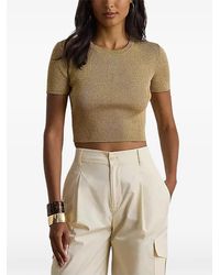 Ralph Lauren - Metalised Ribbed-Knit Cropped T-Shirt - Lyst
